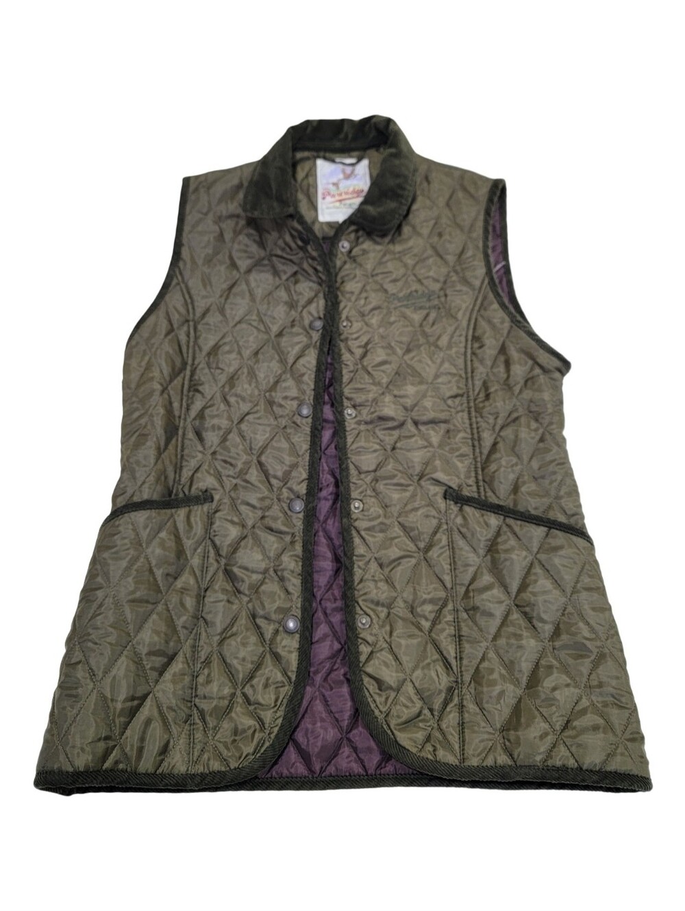 John Partridge English Clothing Olive Green Quilted Vest Corduroy Trim Women’s M - Picture 8 of 17
